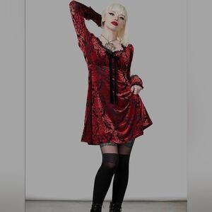 KillStar Elegant Red and Black, Gothic Velvet Mini Dress